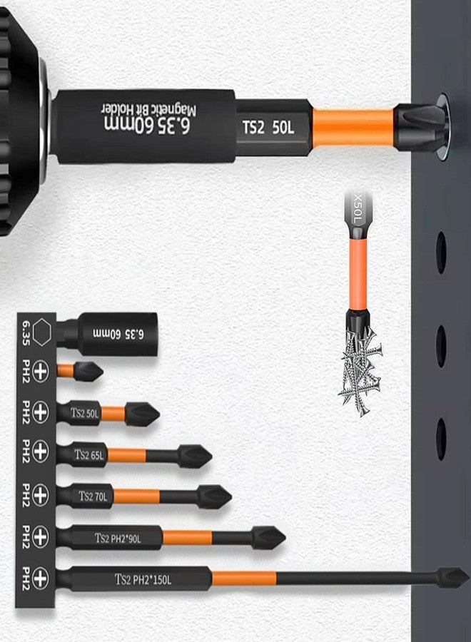 Sunkizzrs® 7-Pcs TS2 Alloy Steel Magnetic Phillips Screwdriver Drill Bits Set-PH2 Cross Screw Driver 1/4 Inch Hex Shank with Extension Rod Anti-Slip & WaterProof for Power & Impact Drivers - Image 1